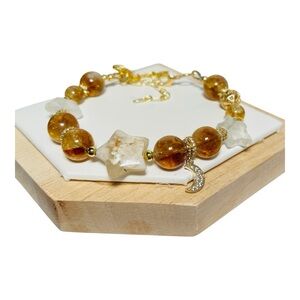 Moon and Stars in Citrine, Flower Agate and Clear Quartz Bracelet
